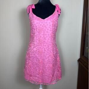 Francesca‘s Blue Rain Pretty in Pink Floral Lace Overlay Mini Dress Size M